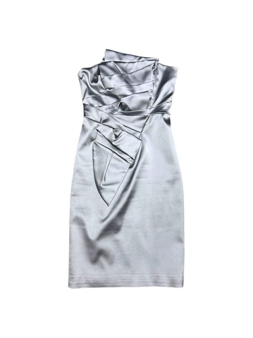 STUNNING Karen Millen Shiny Silver Sleeveless Formal Cute Glam Mini Dress Size 8